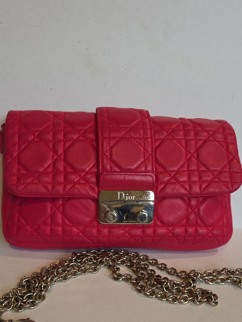 Dior Fuchsia/Pink Cannage Quilted Leather Bag Removable Silver-tone  Chain